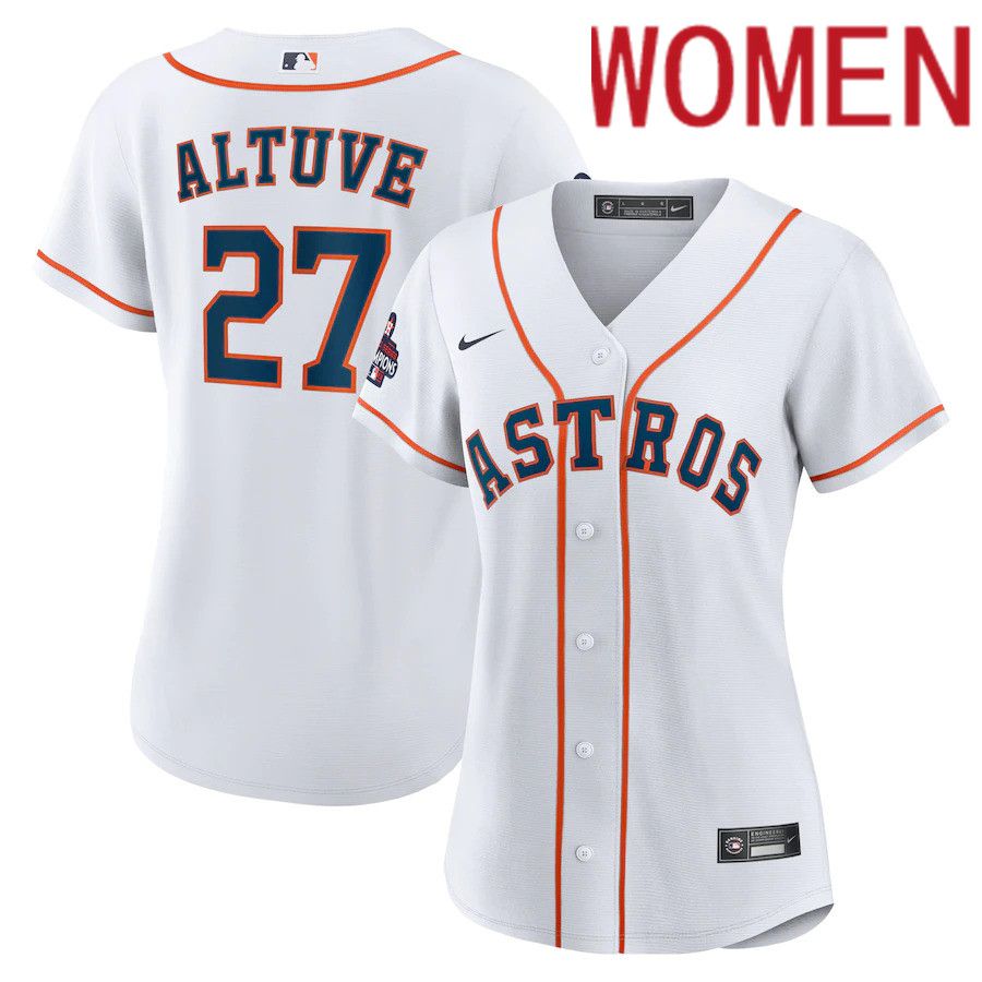 Women Houston Astros 27 Jose Altuve Nike White 2022 World Series Champions Home Replica MLB Jersey
